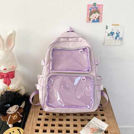 Japanese-Style Ins Transparent Badge Pain Bag Backpack for Women, Anime Convention Jk School Bag, Student Girl Backpack