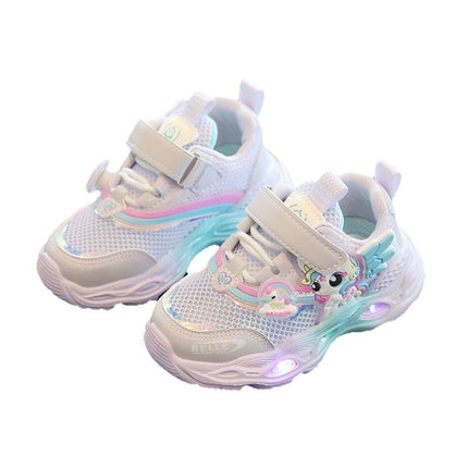 2025 spring and summer new wholesale girls running shoes with lights cartoon mesh fashion hook and loop sneaker for children