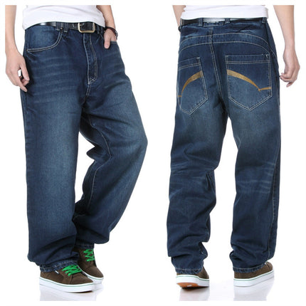 Deep Color Hip-hop Skateboard Pants Spring and Autumn New Arrival Washed Denim Pants Men's plus size Fat Man Loose Long Pants