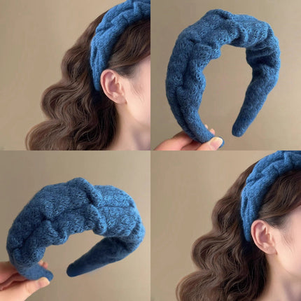 Klein Blue Wool Headband High Crown Pleated Women's Wide Headband 2024 New High-End Face Wash Hairpin