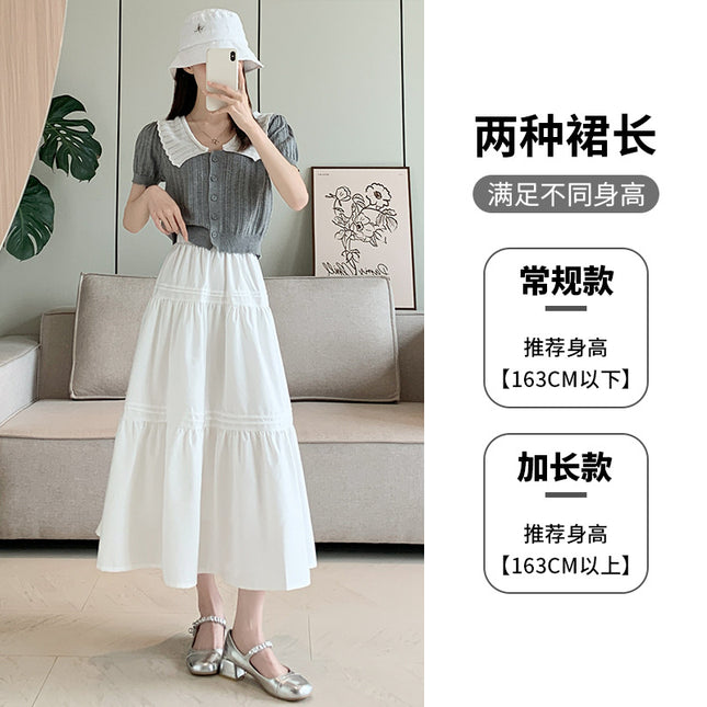 White Cake Skirt High Waist Slim Look All-match Skirt Loose Waist Korean Style Gentle Sweet Small Medium-length Skirt