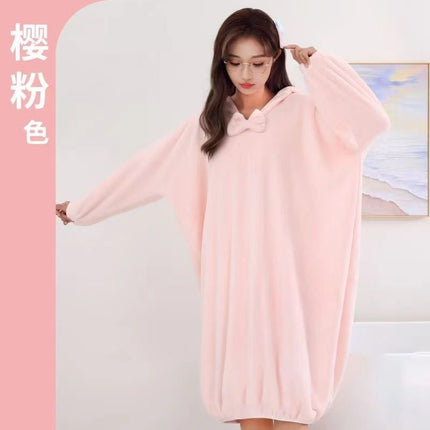 New Hooded Wearing Bath Towel Adult Bathrobe Loose Large Long Bathrobe Absorbent Cloak Poncho Home Clothes