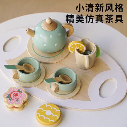 Children's Early Education Simulation Afternoon Tea Play House Teapot Cup Tea Set suit Wooden Cognitive Small Toy Simulation