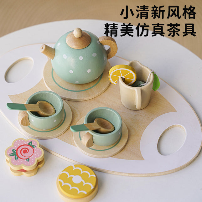 Children's Early Education Simulation Afternoon Tea Play House Teapot Cup Tea Set suit Wooden Cognitive Small Toy Simulation