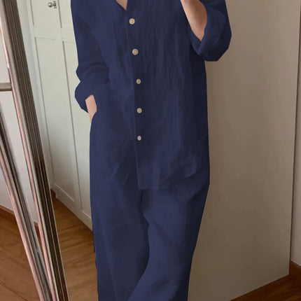 Single Piece/Complete Set Amazon Cross-Border New Set Cotton and Linen Shirt Shorts Casual Two-Piece Set Wholesale