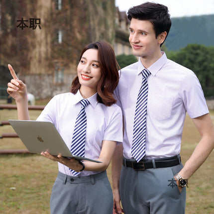 [Business Stripes] Men's and Women's Work Clothes Professional Wear Summer Short-sleeved Shirt Office White-collar Work Clothes