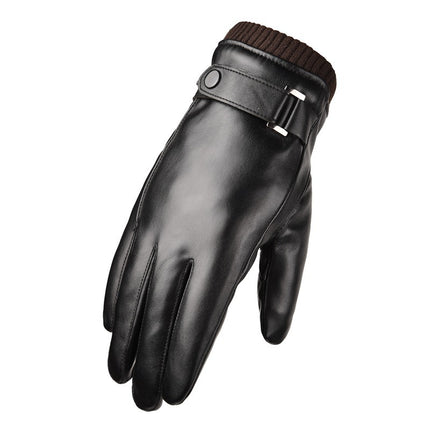 Wholesale men's leather gloves winter riding warm waterproof windproof fleece-lined thickened Korean gloves women driving touch screen