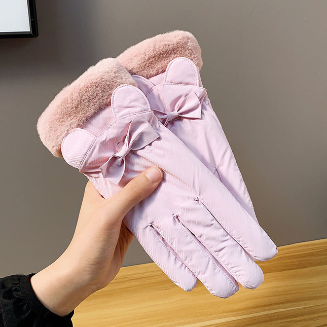 Autumn and winter warm gloves fleece-lined thick skin-feeling fabric windproof water-splashing cartoon outdoor sports cycling wholesale
