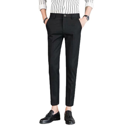 Summer Cropped Pants for Men, Korean Style Trendy Black Casual Pants, Thin Drapey Suit Pants, Slim Fit Tapered Dress Pants for Men