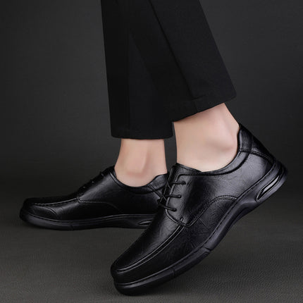 Men's Summer Men's Breathable Cowhide Business Dress Casual Shallow Mouth Lace-up Thick Bottom Low-top Hand-grip Pattern Men's Shoes