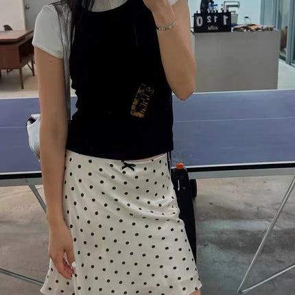 Miu Series Triacetate Polka Dot Skirt Korean Style Satin Polka Dot Elastic Waist Bias-Cut A-Line Skirt Women's Fishtail Skirt