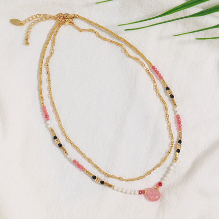 Lishan Versatile Bowknot Accessories Titanium Steel Metal Chain Series Layered Natural Stone Necklace Clavicle Chain for Women