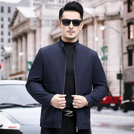 2024 Spring and Autumn New Jacket Men's Solid Color Men's Middle-Aged Men's Casual Stand Collar Dad Jacket