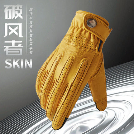 Korean Motorcycle Gloves Summer Touch Screen Shock-Absorbing Breathable Retro Sheepskin Electric Vehicle Bicycle Riding Gloves