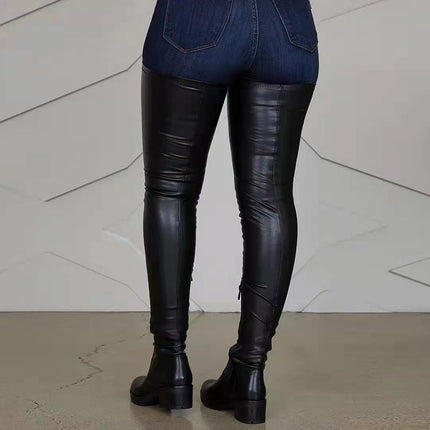 Cross-border 2024 Spring and Autumn New Knee Boots Women's European and American Round Head Fashion Boots Foreign Trade plus size Chunky Heel Long Barrel Knight Boots