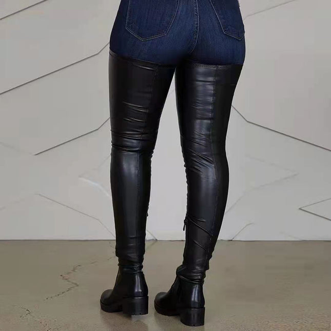 Cross-border 2024 Spring and Autumn New Knee Boots Women's European and American Round Head Fashion Boots Foreign Trade plus size Chunky Heel Long Barrel Knight Boots