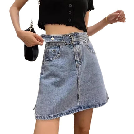 2024 summer new pear-shaped figure wearing skirt high waist Denim skirt slim hip A- line skirt