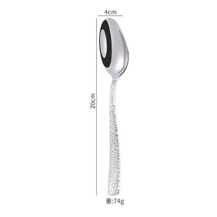 Cross-border 304 Stainless Steel Knife, Fork and Spoon Tableware Hotel Western Food Square Handle Thickened Water Cube Hammer Steak Knife, Fork and Spoon
