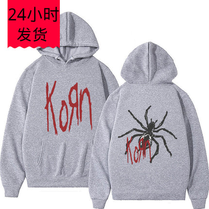 Rock Band Korn Print Hoodie Spider Graphic Pullover Unisex a