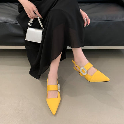 Thin-Heeled High-Heeled Shoes Niche Design Women's Shoes 2025 Spring and Summer New Rhinestone Square Buckle Toe-Back Sandals Shallow Mouth Flats