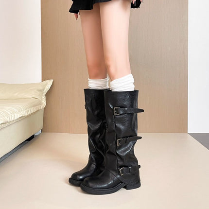 Autumn and Winter High Boots for Women, Knee-High Boots, Thick-Soled Hot Girls' Slimming Pants, Pile-Up Knight Boots, Maillard Boots