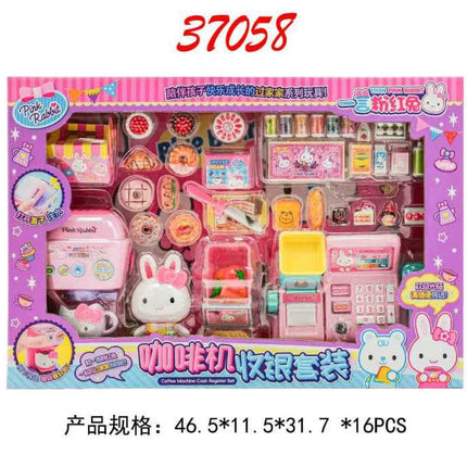 Yiyan pink rabbit kitchen refrigerator mini dressing table cake party simulation medical tools girl play house toy batch