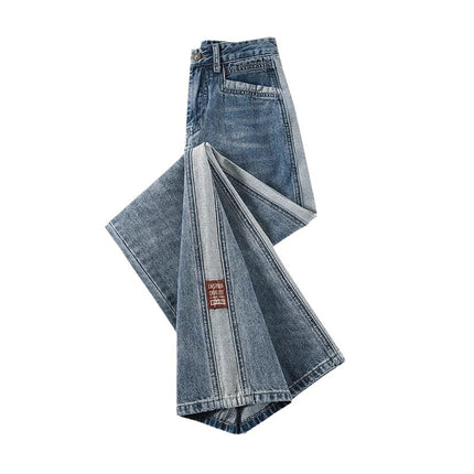 High-Waist Wide-Leg Jeans Women's 2024 Summer plus size Loose Slim-Fit Sag Narrow Straight Contrast Pants