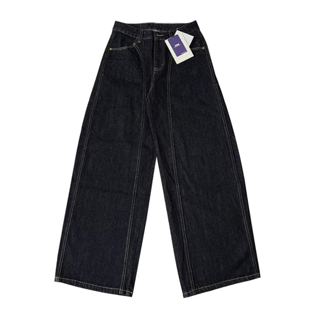 JIAMU Spring and Summer American Style High Street Baggy jeans Wide Leg Jeans Unisex Loose Slimming Unisex Scimitar Pants
