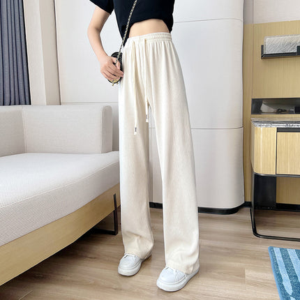 Autumn and Winter fleece-lined cream women's pants 2024 new casual straight mop pants loose all-match chenille wide-leg pants