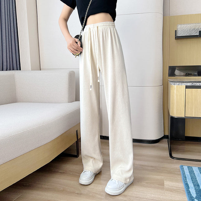 Autumn and Winter fleece-lined cream women's pants 2024 new casual straight mop pants loose all-match chenille wide-leg pants