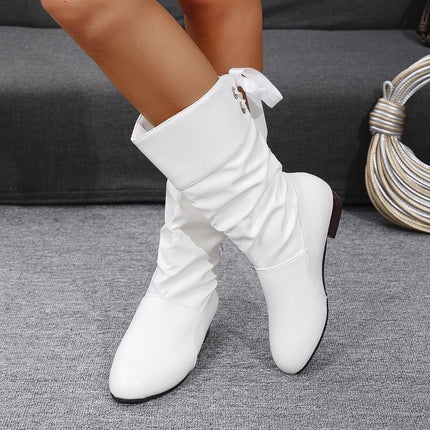 2024 autumn and winter extra large size student knight boots cross-border supply low heel round head back lace warm boots women