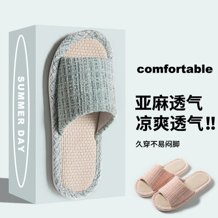 Xiaoxiangfeng Men and Women Couple Indoor Home Wooden Floor Open Toe Linen Summer Four Seasons Sandals