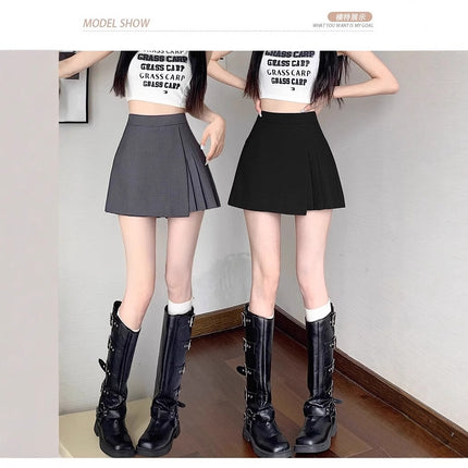 Irregular Pants Skirt Women's Summer Elegant Suit Skirt High Waist Slimming A- line Pleated Skirt Fashion Grey Skirt