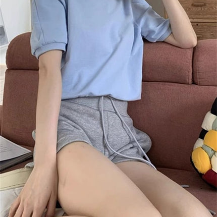 Grey Drawstring Casual Sports Shorts Women's Autumn Small High Waist Outer Wear Slimming A- shaped Wide Leg Home Shorts