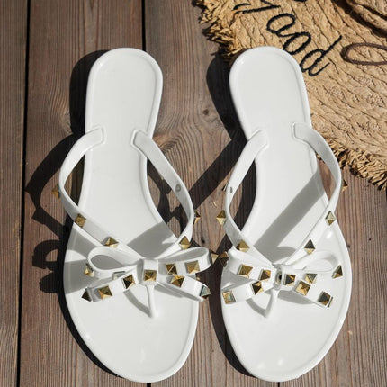 Cross-border Foreign Trade Europe and America Summer Clip Toe Bow Rivet Beach Holiday Flip-flops Flat Women's Sandals Slippers