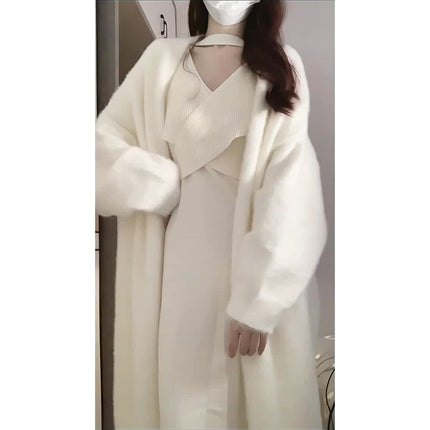 2024 Autumn and Winter Gentle Temperament Lazy Knitted Cardigan Base with Milk Waxy Knitted Dress suit