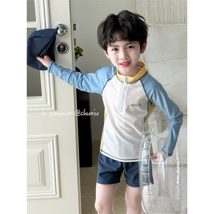 Children's Swimsuit Boy Split Long-Sleeved Quick-Drying Small and Medium-Sized Boy Beach Baby Short-Sleeved Student Swimsuit