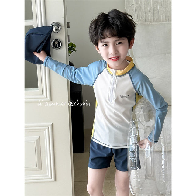 Children's Swimsuit Boy Split Long-Sleeved Quick-Drying Small and Medium-Sized Boy Beach Baby Short-Sleeved Student Swimsuit