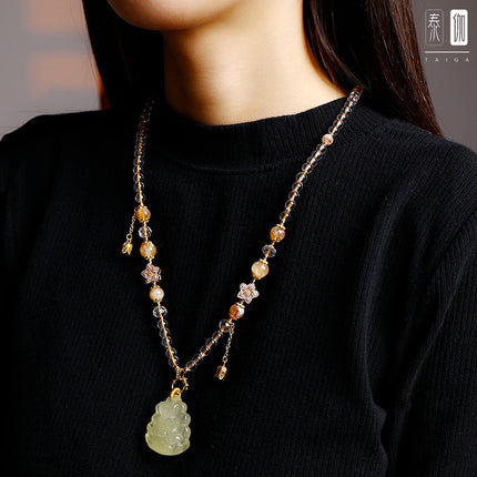 Taiga Thai Buddha Brand Chain Natural Yellow Tower Crystal Pendant with Chain Necklace Thangka Neck Chain Adjustable Length
