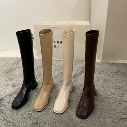 High-Top Knight Boots for Women, Large Size 41-42, Over-The-Knee Boots, 2025 Winter New Style, Plush Thick Heel Square Toe Boots