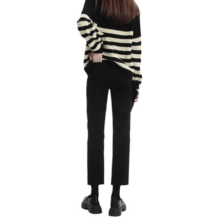 fleece-lined Thickened Black Straight-Leg Jeans Women's Trendy All-Match High Waist Slim-Fit Slim-Fit Hip Nine-point Smoke Tube Pants