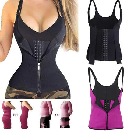 European and American plastic waist belly contracting sweat zipper vest neoprene figure Management Women's Fitness sports waist shaping clothes