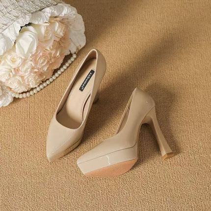 Autumn High-Heeled New Shoes, Pointed-Toe New Shoes, Shallow-Mouth Thick-Heeled Thick-Soled Fashion Shoes for Women, New Products