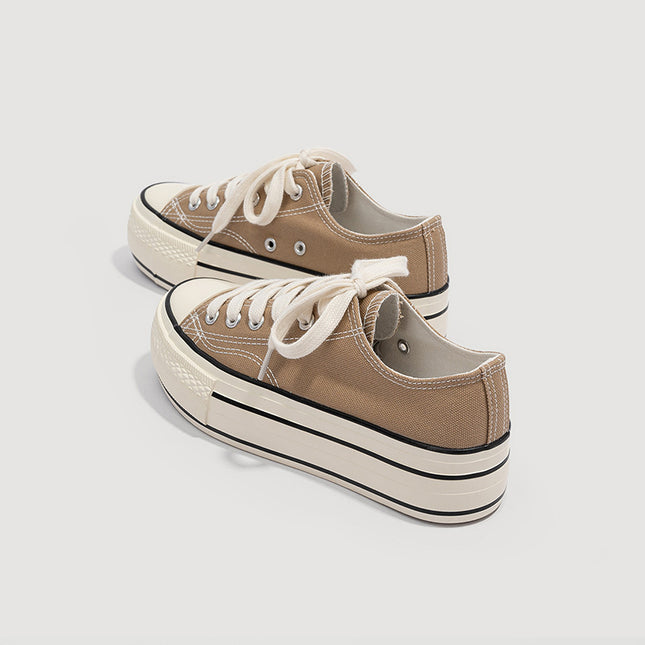 Summer Thin Thick-Soled Canvas Shoes for Women, Low-Top Women's Shoes, 2025 New Versatile Shoes, Spring and Autumn Height-Increasing Casual Shoes