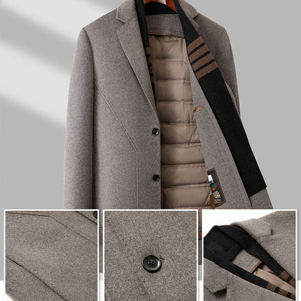 Men's Wool Coat Autumn and Winter Mid-Length Business Casual Removable Down Liner Middle-Aged and Elderly Woolen Coat