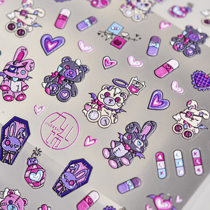 Pink Doll Bear Nail Art Sticker Tomoni Embossed Adhesive Cute 5D Nail Sticker Japanese Style Nail Art Accessories