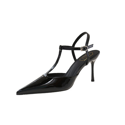 2025 Summer Pointed Toe Stiletto High Heels Women's Back Strap Shallow Mouth Toe Burgundy High Heel Back Strap Sandals Stiletto Heels