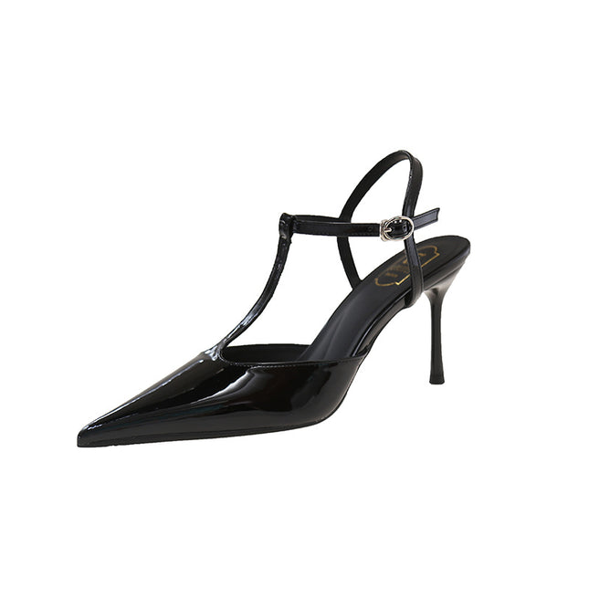 2025 Summer Pointed Toe Stiletto High Heels Women's Back Strap Shallow Mouth Toe Burgundy High Heel Back Strap Sandals Stiletto Heels