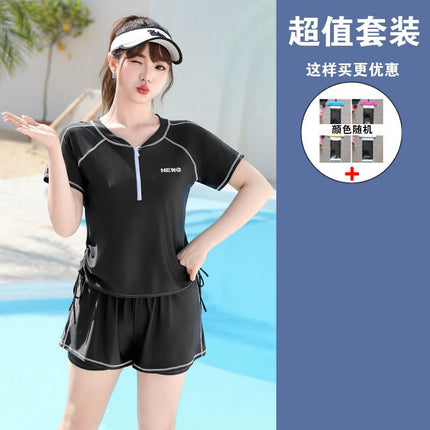 2025 New Sports Swimwear Women's Large Size Plus Size Separates Boxer Briefs Two-Piece Set Conservative Slim Swimwear
