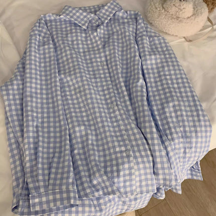 American Retro Green Plaid Shirt Women's 2025 Spring New Design Sense Niche Loose Long Sleeve Shirt Jacket